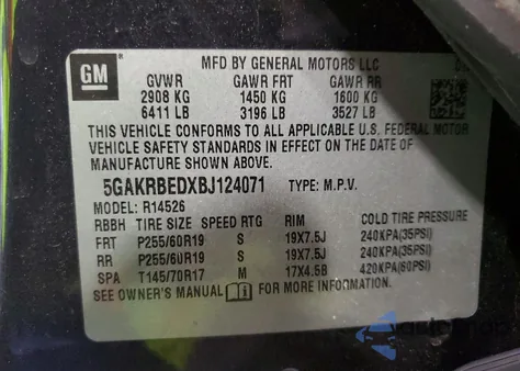2011 Buick Enclave Cxl from USA, damaged, VIN 5GAKRBEDXBJ124071